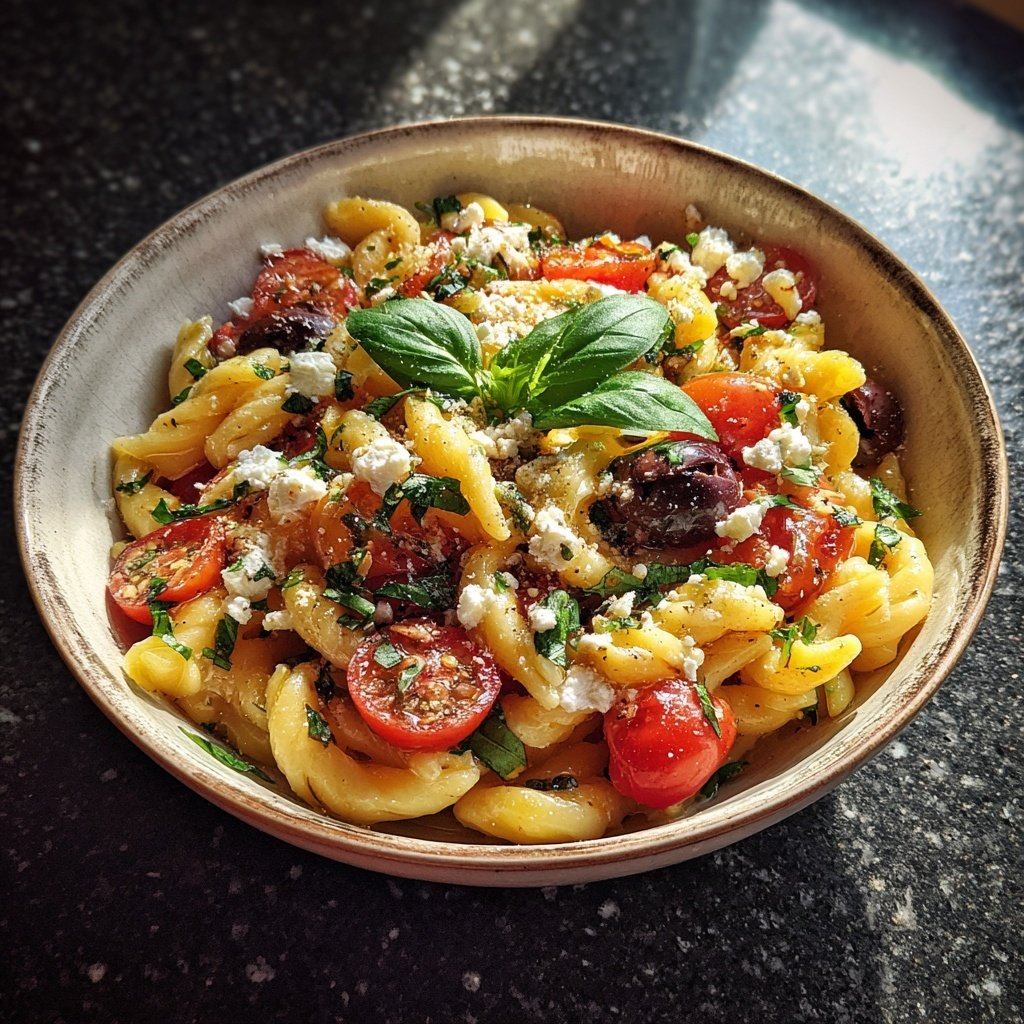 Mediterraner Nudelsalat Mit Feta Und Oliven