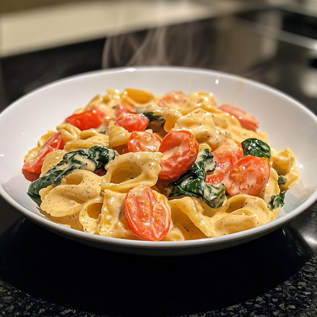 One-Pot Pasta mit Tomaten & Spinat