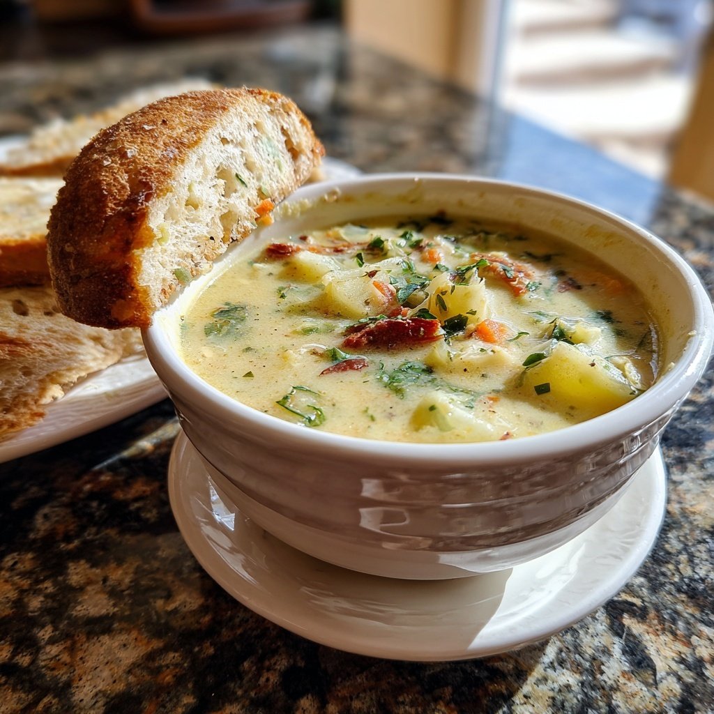 Abendessen mit Suppe und Brot